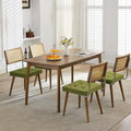 GarveeHome Natural Rattan Dining Chairs Set of 4, Velvet Upholstered Kitchen Chairs with Tall Cane Backrest and Strong Wood Legs for Dining Room, Kitchen, Restaurant, Green