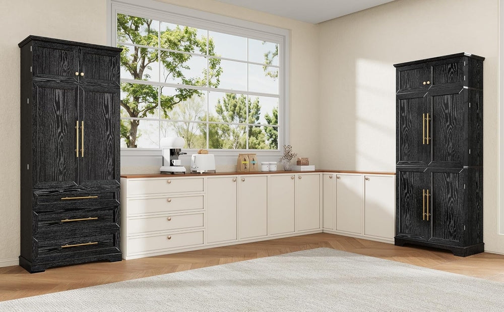 Virubi 78" Farmhouse Tall Kitchen Pantry Cabinet, Wood Storage Cabinets ...