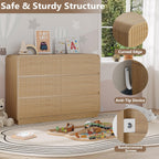 Dresser for Bedroom with 6 Drawers, Fluted Chest of Drawers with Round Curved Corner, Hidden Handles, Modern Wood Storage Organizer for Bedroom, Nursery, Living Room