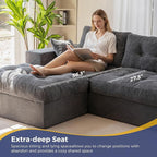 MAXYOYO 104" L Shaped Modular Sectional Sofa with Ottoman, Cloud Boneless Couch with Layered Cushion, Upholstered Sofa in a Box, Flexible Module Combination for Living Room, No Assembly, Dark Grey