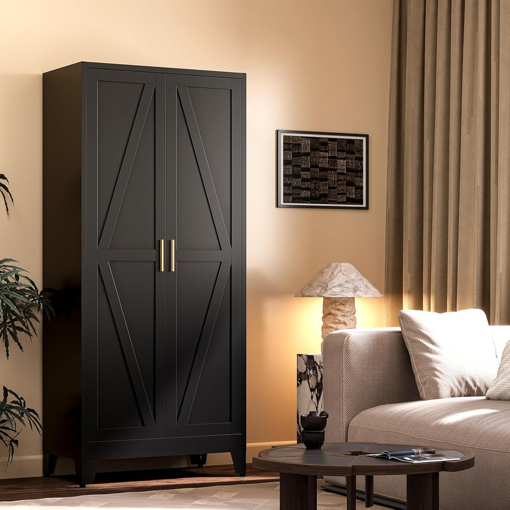 61"H Black Pantry Kitchen Cabinet with Doors,Black Storage Cabinets,Free...
