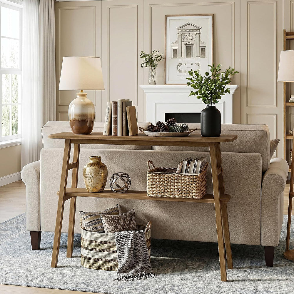 39.4" Solid Bamboo Entryway Console Table, Sofa Table Behind Couch, Narr...
