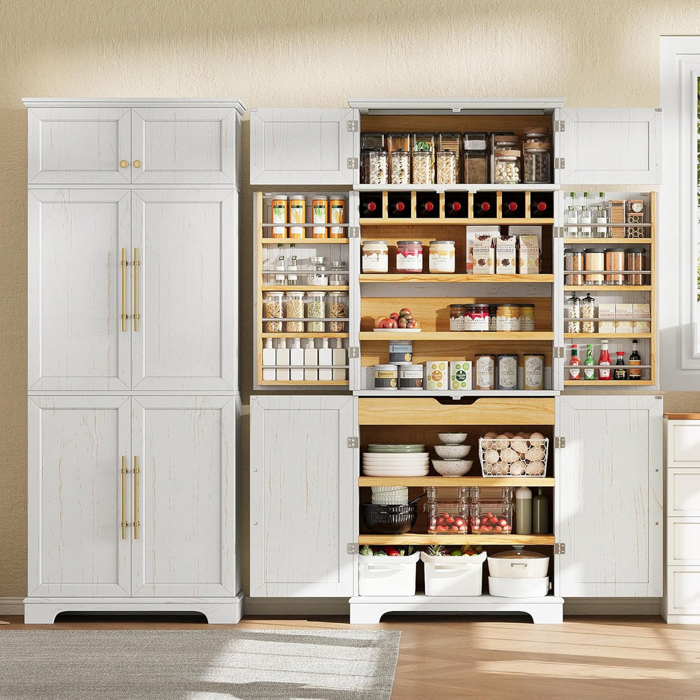 78.2" Tall Farmhouse Kitchen Pantry Cabinet with 8 Door Shelves,Storage ...