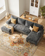 U-Shaped Sectional Couches for Living Room | 112 Inch Modern Sectional Couch | Dark Grey Chenille Sofa with Double Chaise for Apartment