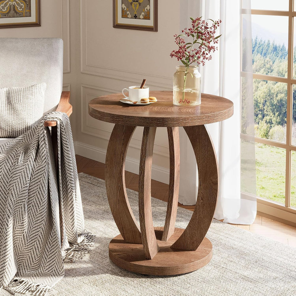 Tribesigns End Table, Round Side Table with Storage, Farmhouse Nightstand Bed...