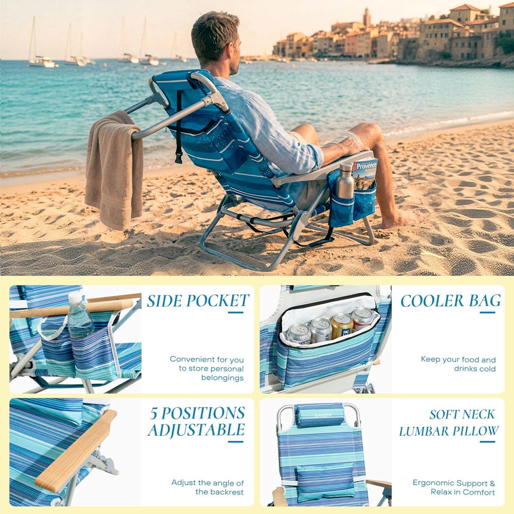 Beach Chairs for Adults, Portable Folding Backpack Beach Chair Heavy Duty 5-P...
