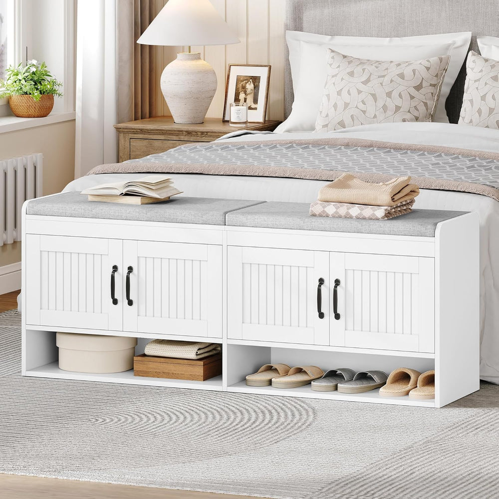 Hzuaneri 55.1" Shoe Storage Bench, 3 Tier Entryway Shoe Bench with Padde...