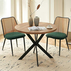 Rattan Chairs Green Set of 2, Woven Cane Dining Chairs Upholstered Boucle Stylish Cozy Kitchen Accent Chairs Armless
