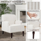 Stripe Accent Chairs Set of 2, Fabric Upholstered Armchair for Living Room, Nailhead Trim Club Arm Chair Comfy Single Sofa Bedroom Reading Seat with Wood Legs - Pinstripe Light Brown