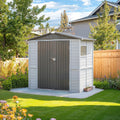 4x6 FT Outdoor Storage Shed with Windows, Wood & Metal Garden Shed, Small Outside Storage Shed Waterproof for Backyard, Garden, Patio, 4 Vents (Without Floor) Gray