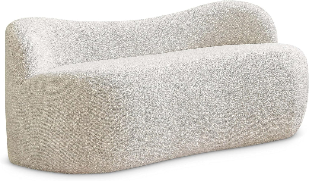 Meridian Furniture 119Cream Flair Collection Modern | Contemporary Boucle Fabric Upholstered Bench with Curved Back Design, Cream, 62" W x 23" D x 24" H