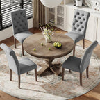 Upholstered Tufted Dining Room Chairs Set of 2, Parsons Kitchen Chairs with Padded Seat and Solid Wood Legs, Fabric Accent Side Diner Chair for Dining Room/Kitchen/Living Room, Grey