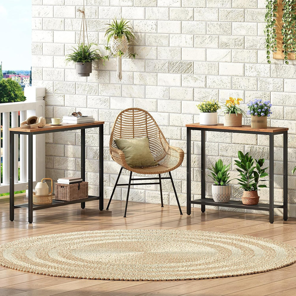 HOOBRO 29.5" Narrow Console Table, Set of 2, Small Entryway Table with S...