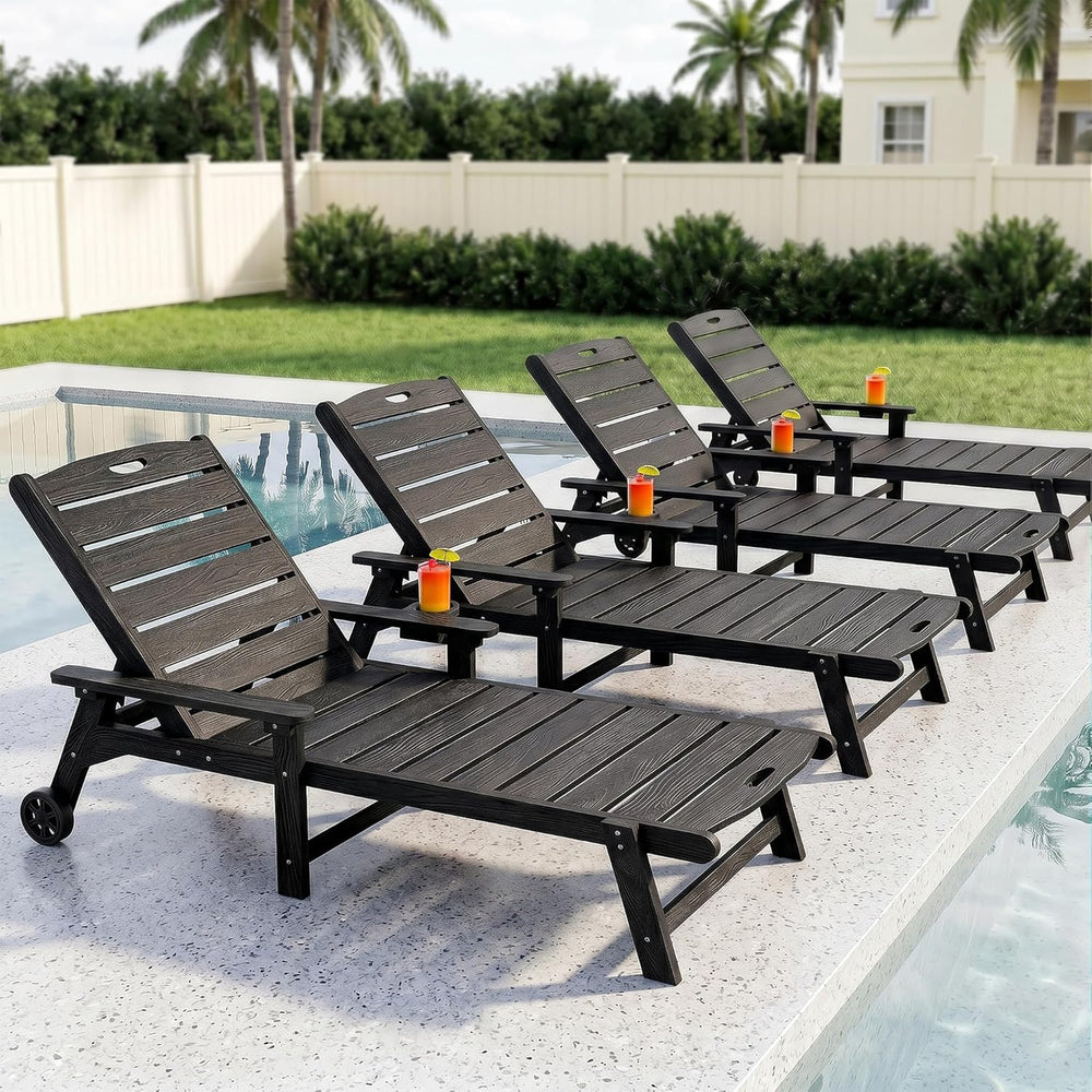 Outdoor Lounge Chair Set of 4 with 5-Position Adjustable, Outside Lounge Chai...