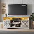Farmhouse TV Stand for 65/60/55 Inch Tvs, Rustic Entertainment Center with LED Lights and Power Outlets, Modern Media Console Table, Wood Television Furniture for Living Room, Bedroom, Grey