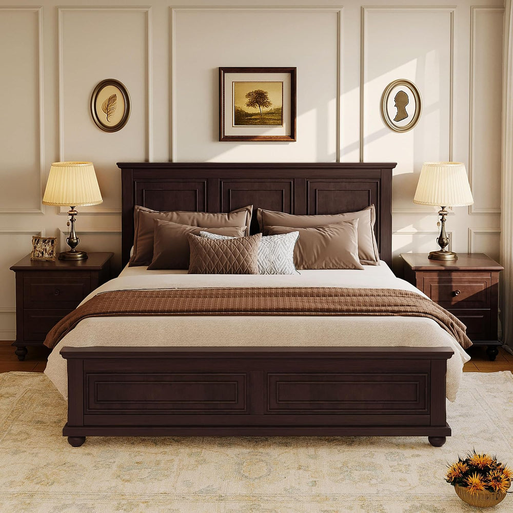 LUMISOL Mid Century Wood Platform Bed Frame, King Size Bed Frame with Headboa...
