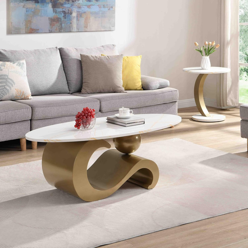 Modern Nesting Golden Coffee Table Set of 2, End Table Coffee Table Set for L...