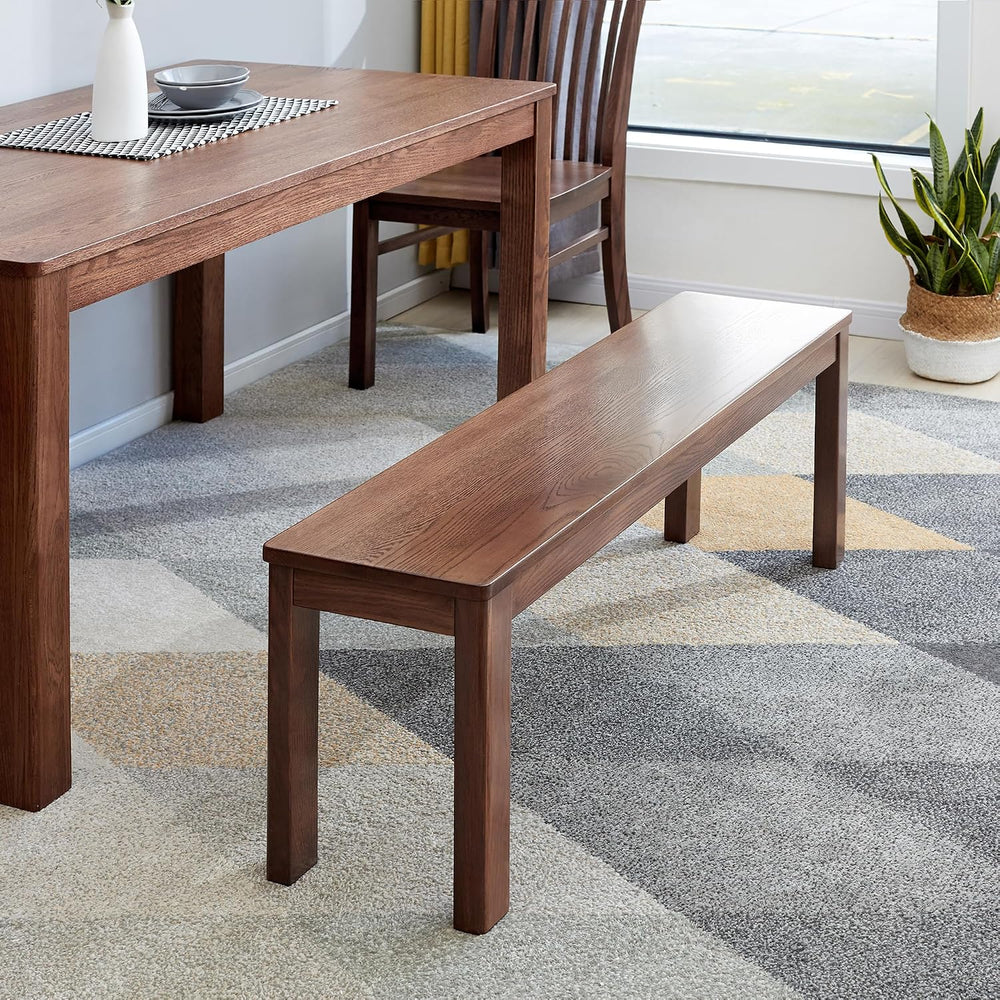 47.24" Solid Oak Narrow Walnut Dining Bench | Mid-Century Modern, Oak Sk...