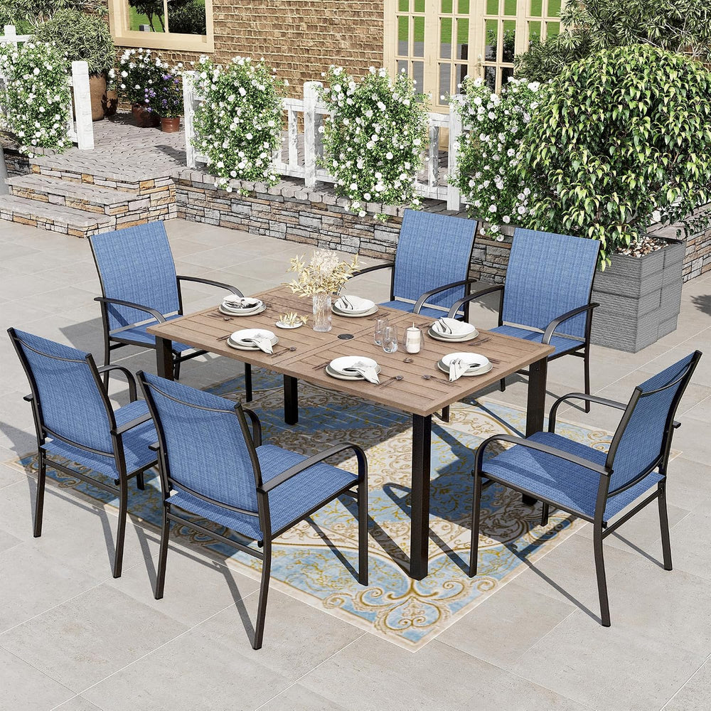 HERA'S HOUSE 7pc Patio Dining Set, Outdoor Wood-Like Metal Table & 6 ...