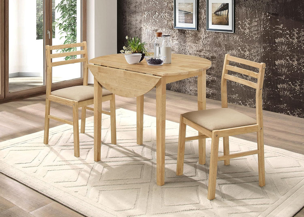 Coaster Home Furnishings 3-Piece Round Wood Dining Room Set Drop Leaf Extensi...