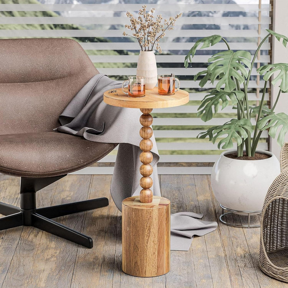 COZAYH Set of 2 Farmhouse Pedestal End Tables, Round Rustic Wood Drink Table ...