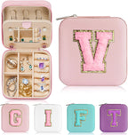 Parima Travel Essentials for Women Jewelry Box, Travel Accessories for Teen Girls Trendy Stuff | Necklace Organizer Earrings Organizer Ring Organizer - Letter V, Pink