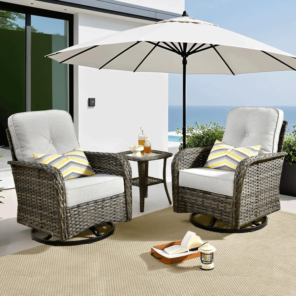 ovios 3 Pieces Patio Furniture Set, Outdoor Wicker Sofa with Swivel Glider Ch...