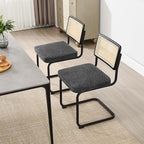 Zesthouse Rattan Dining Chairs Set of 6, Mid Century Modern Dining Room Chairs with Natural Cane Mesh & Black Matte Base, Dark Grey Cesca Chair, Linen Fabric Kitchen Chair with Solid Wood Frame Back