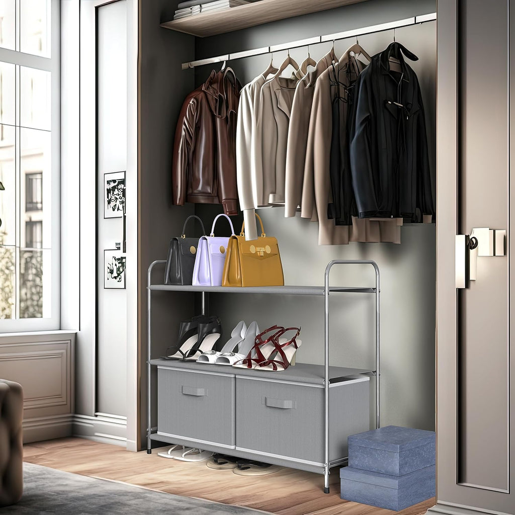 Simple Houseware 3-Tier Closet Storage with 2 Drawers, Grey