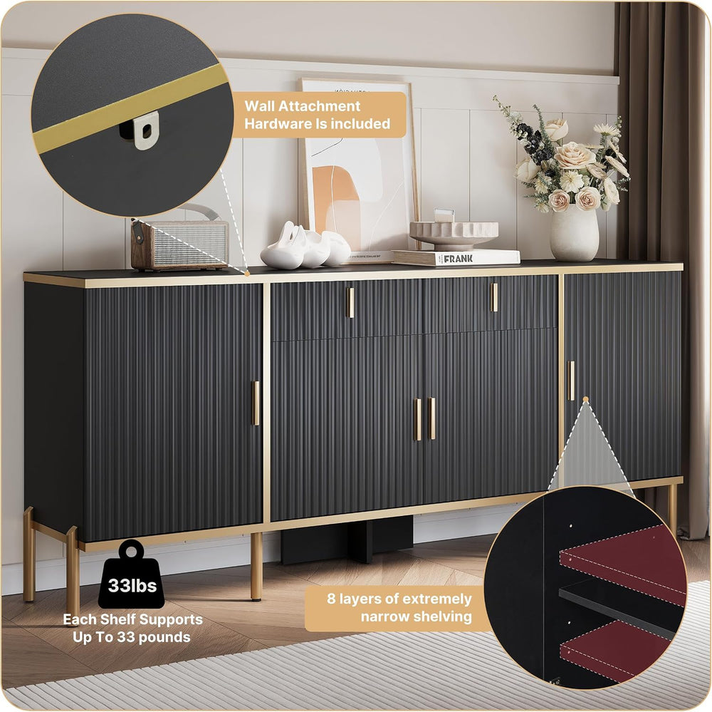 oneinmil 60” Modern Sideboard Buffet Cabinet, Fluted Storage Sideboard with A...