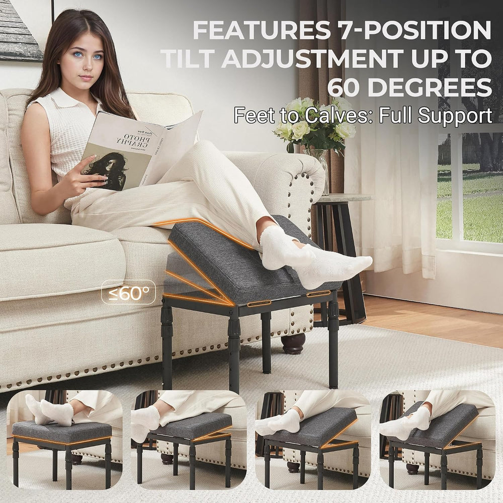 TIOPGHAD Adjustable Ottoman Pouf Footrest, 60 Degree Tilt, Carbon Gray | 4-He...