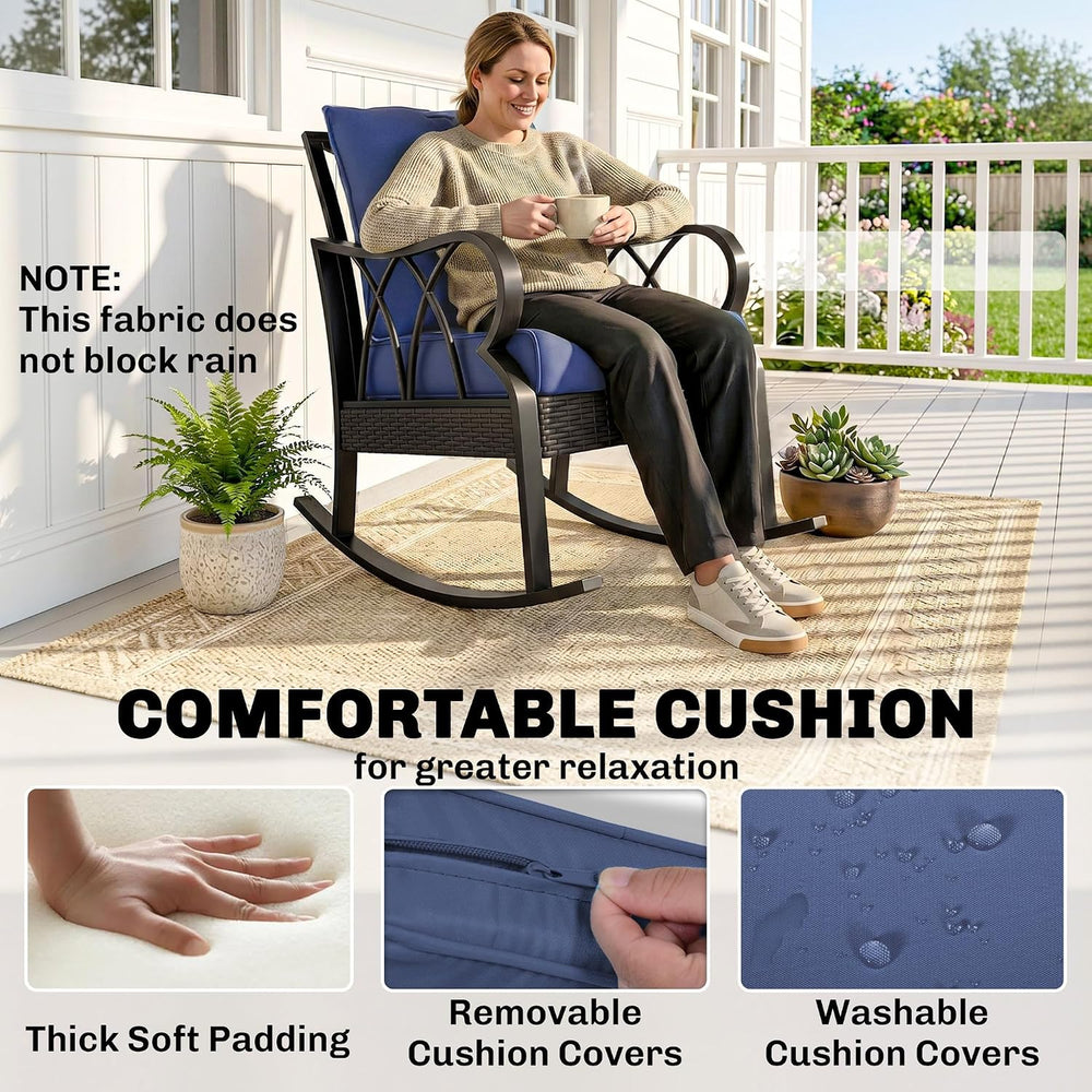 Outsunny 2 Piece Outdoor Wicker Rocking Chairs with Padded Cushions, Aluminum...