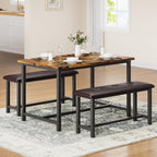 IDEALHOUSE Dining Table Set for 4, Kitchen Table with Upholstered Bench, Rectangular Dining Room Table Set with 2 Benches, 3 Piece Kitchen Table Set for Small Space, Apartment, Studio, Rustic Brown