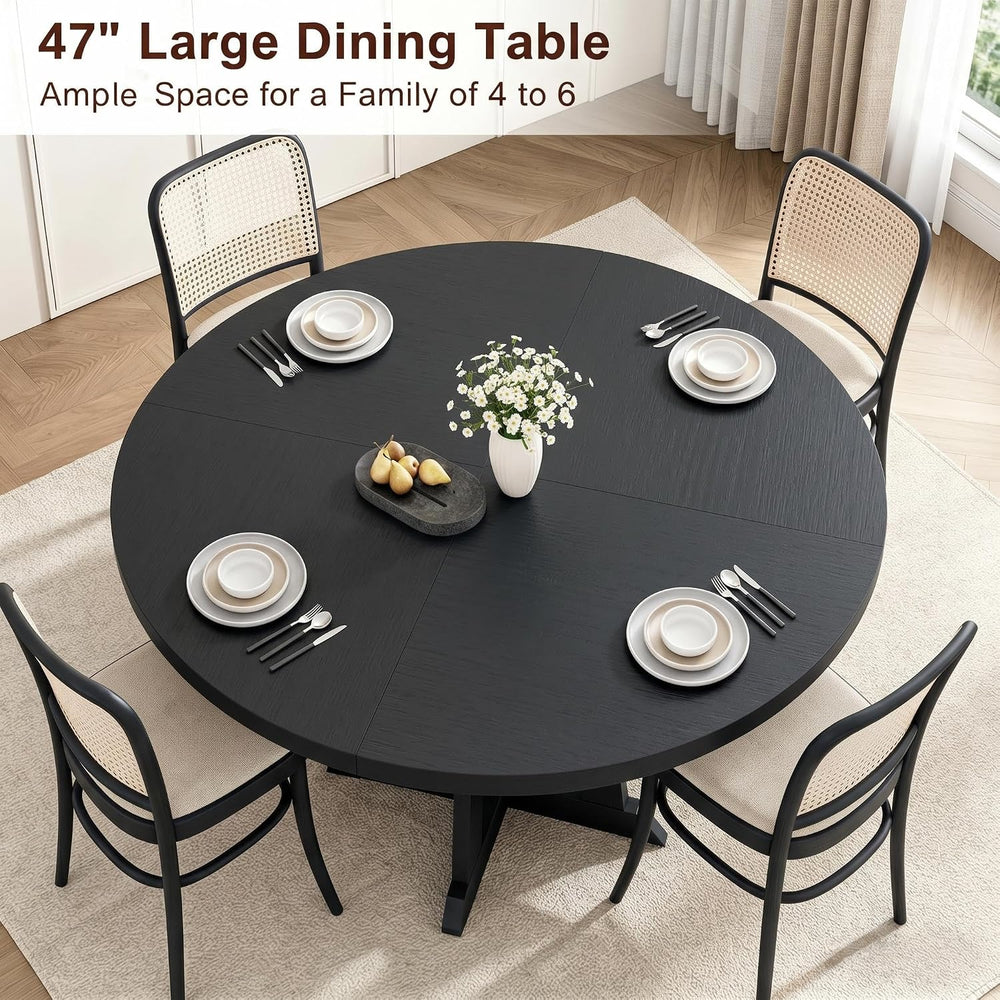 GarveeHome Round Dining Table for 4, 47 Inches Dining Room Table with Wooden ...
