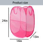 Foldable Mesh Popup Laundry Hamper,Laundry Basket Easy to Open and Fold for Dorm,Travel, College Dorms, and More (2 pink)