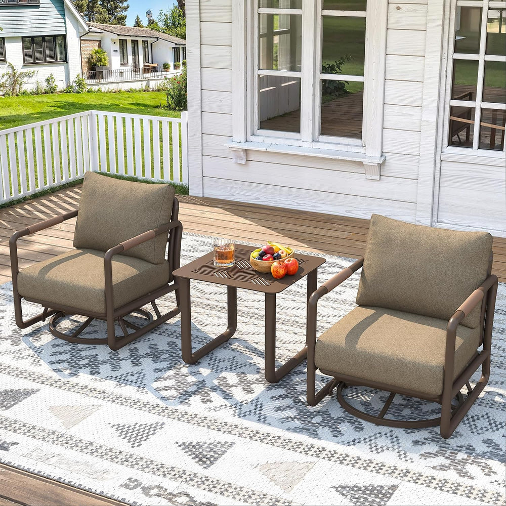 3 Piece Patio Outdoor Aluminum Swivel Rocking Chair with Coffee Table and 6.7...