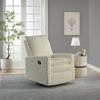 Oxford Baby Uptown Upholstered Glider Recliner Rocking Chair 360° Swivel for Nursery and Living Room - Corduroy, Pearl White