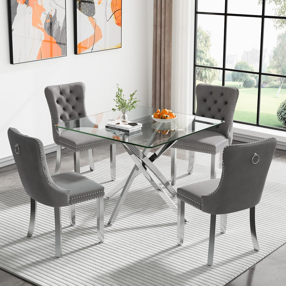 Glass Dining Table,36'' Square Dining Kitchen Table,Modern X-Design D...