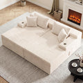 85 Inch Double Chaise Lounge Chair Indoor, Oversized Corduroy Upholstered Boneless Sofa Bed, Deep Seat Sleeper Couch Reading Chairs Cloud Sofas for Living Room, No Assembly Required, Beige