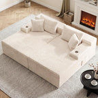 85 Inch Double Chaise Lounge Chair Indoor, Oversized Corduroy Upholstered Boneless Sofa Bed, Deep Seat Sleeper Couch Reading Chairs Cloud Sofas for Living Room, No Assembly Required, Beige