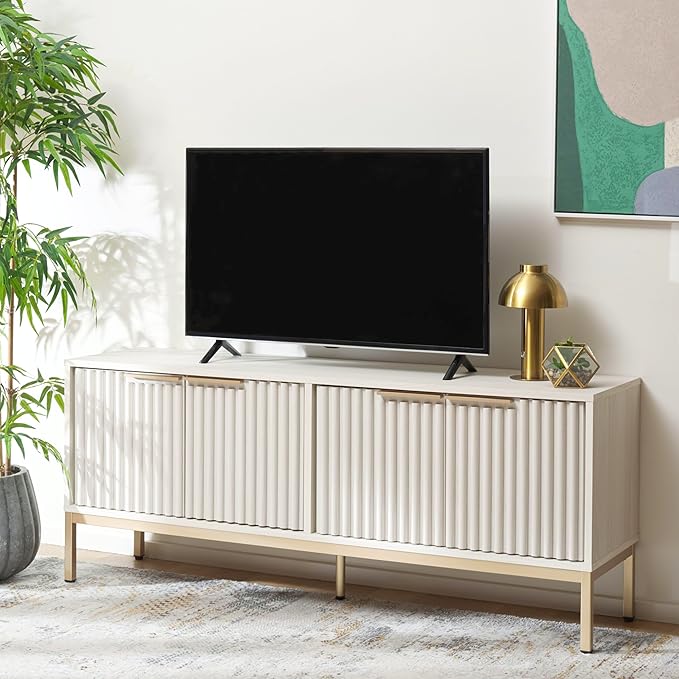 SAFAVIEH Lylia TV Stand for up to 65" Flatscreen – White & Gold, 4 D...