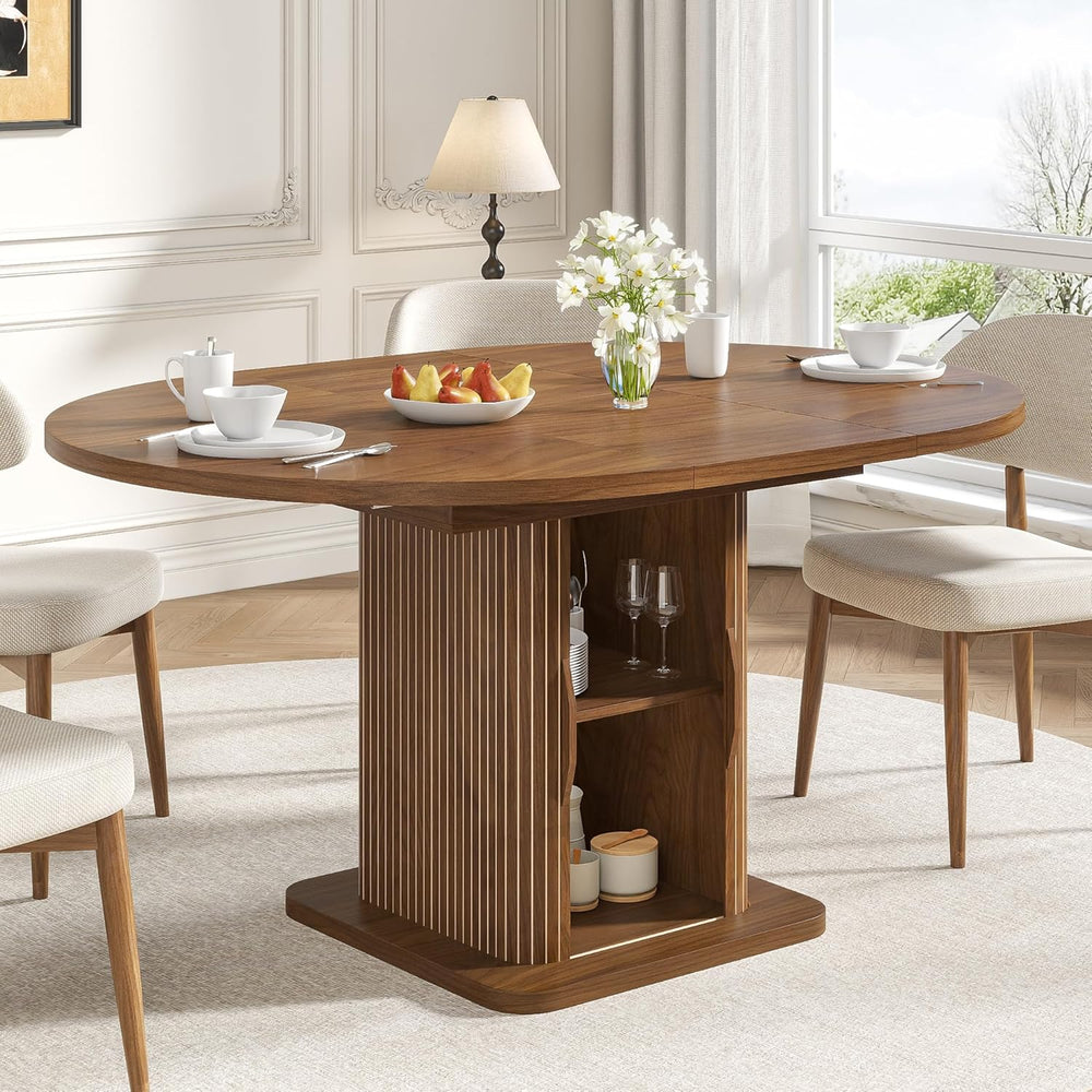 Extendable Round Dining Table for 4-6-8, 59 Inch Dining Room Kitchen Table wi...