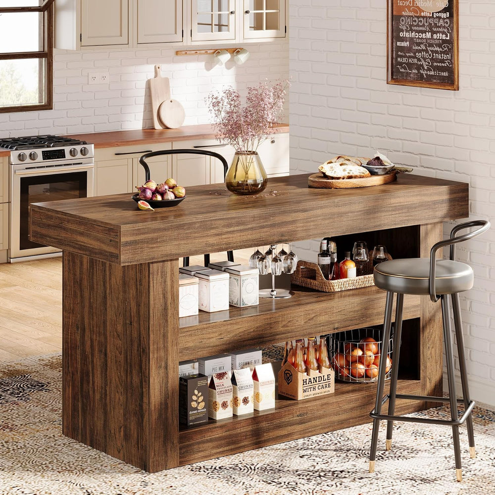 Tribesigns 55-Inch Kitchen Island with Storage, Farmhouse 3-Tier Stationary I...