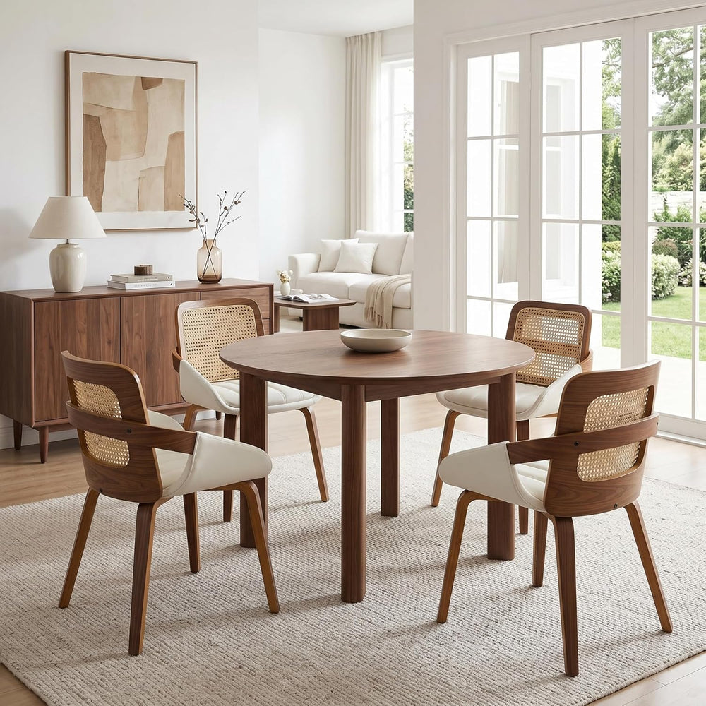 DUOMAY Modern PU Leather Dining Chairs Set of 4, Cane Back Room Chairs with S...