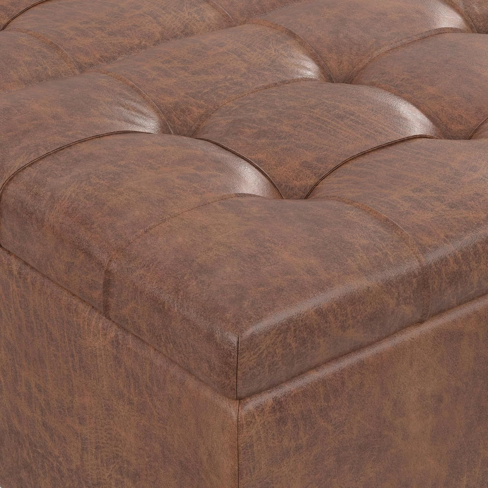 SIMPLIHOME Harrison Coffee Table Storage Ottoman - 36 inch Wide Upholstered V...