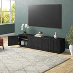 Henn&Hart Fluted TV Stand for TVs up to 85" with 2 Concealed Ribbed Storage Cabinets and Adjustable Shelves for Living Room, Family Room, or Office, Natural Black