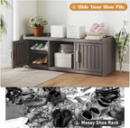 KAMABOKO Shoe Storage Cabinet Waterproof UV-Resistant, Entryway Storage Bench Indoor Outdoor with 2 Doors, Adjustable Shelves for Entryway, Bedroom, Hallway,Living Room(Grey)