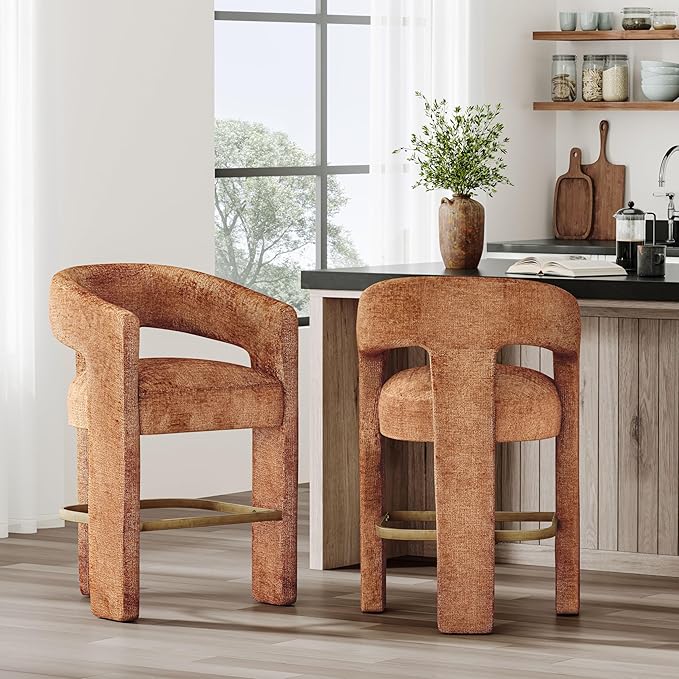 Jofran Upholstered Counter Stool with Arms – Versatile Barstools – Stylish Seating for Kitchen Dining Room or Home Bar, Rust, Single Stool