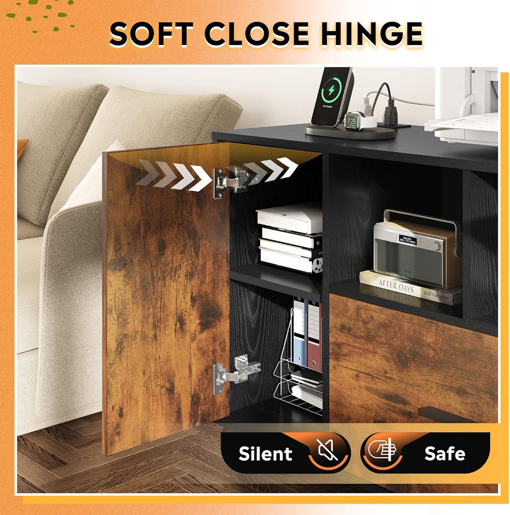 DEVAISE File Cabinet with Charging Station, 1 Drawer Rolling File Cabinet, Lo...