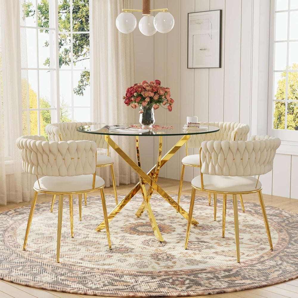 Round Glass Dining Table Set for 4, 36'' Small Circle Glass Kitchen T...